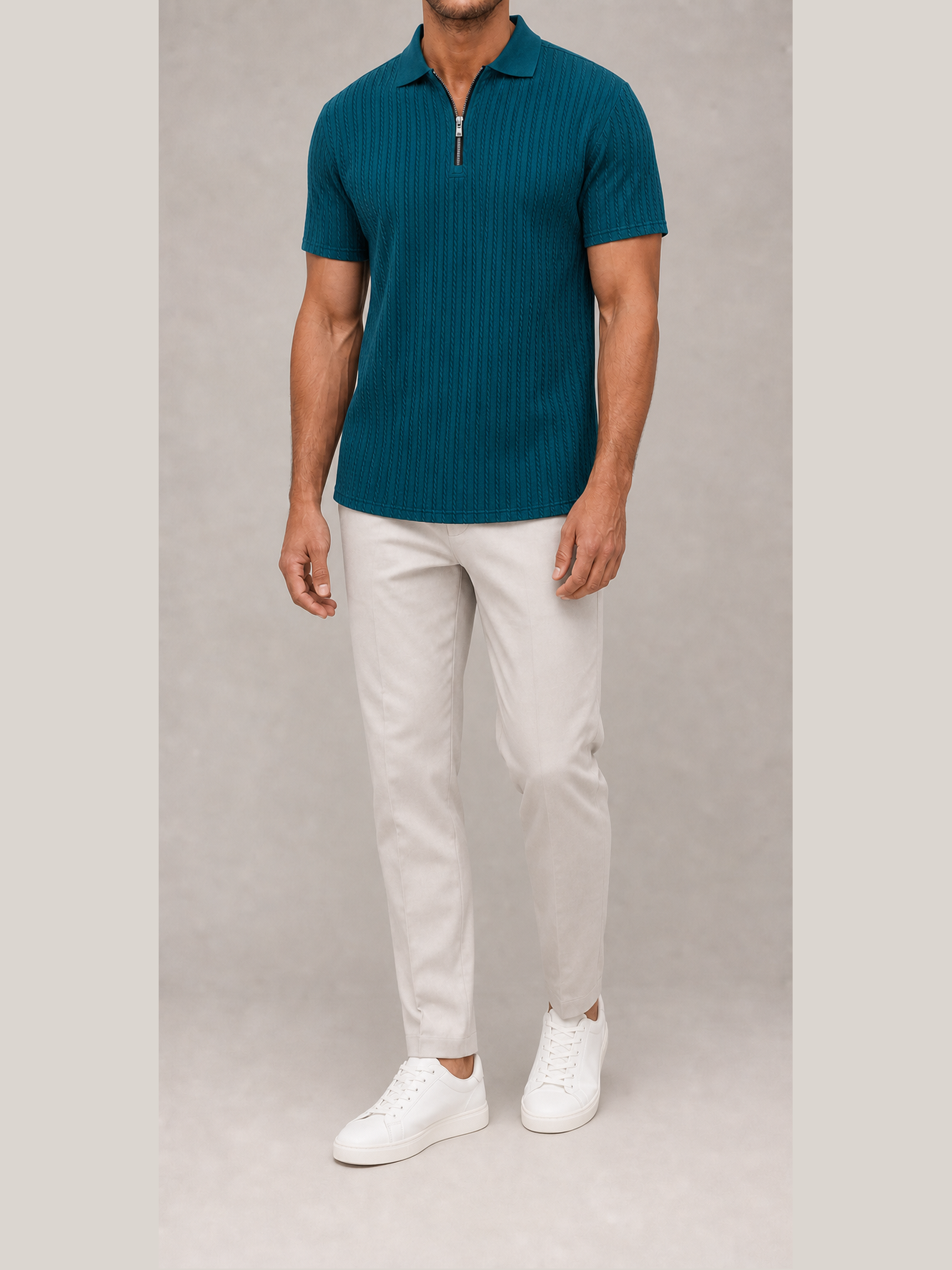 ⏰Seasonal Clearance Sale🔥Men's Cable Knit Quarter-Zip Polo Shirt