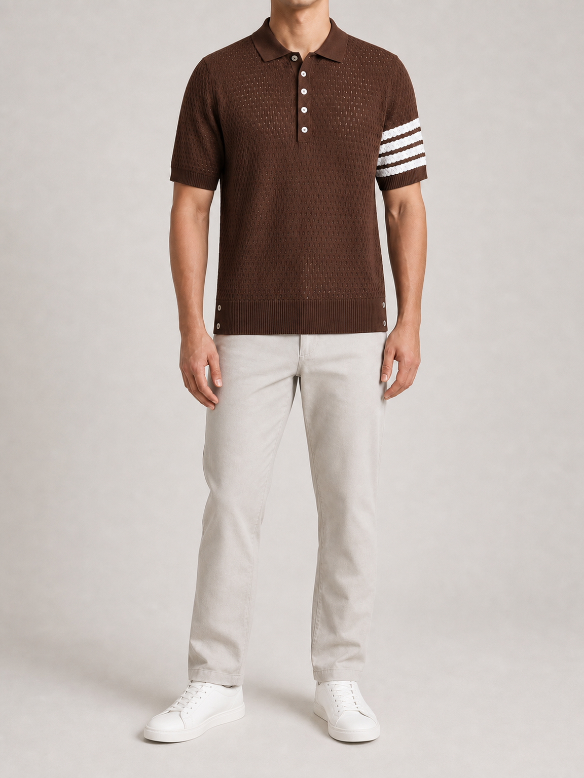 ⏰Seasonal Clearance Sale🔥Men's Four-Stripe Textured Knit Short Sleeve Polo