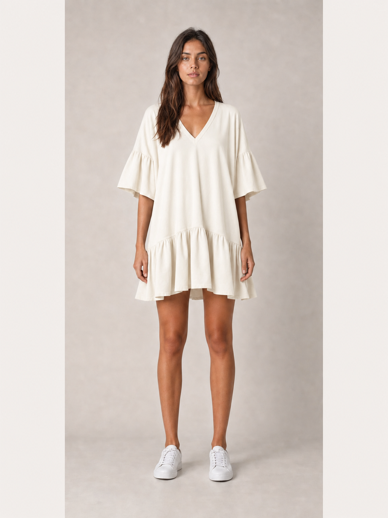 ⏰Seasonal Clearance Sale🔥Women's V-Neck Ruffle Sleeve Drop-Waist Mini Dress