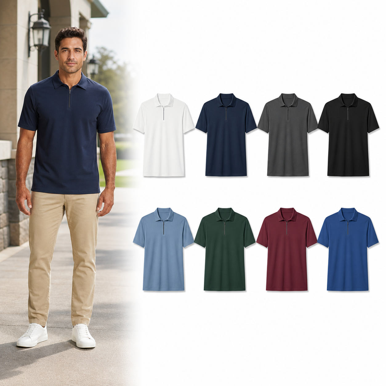 ⏰Seasonal Clearance Sale🔥Men's Short Sleeve Quarter-Zip Polo Shirt Set