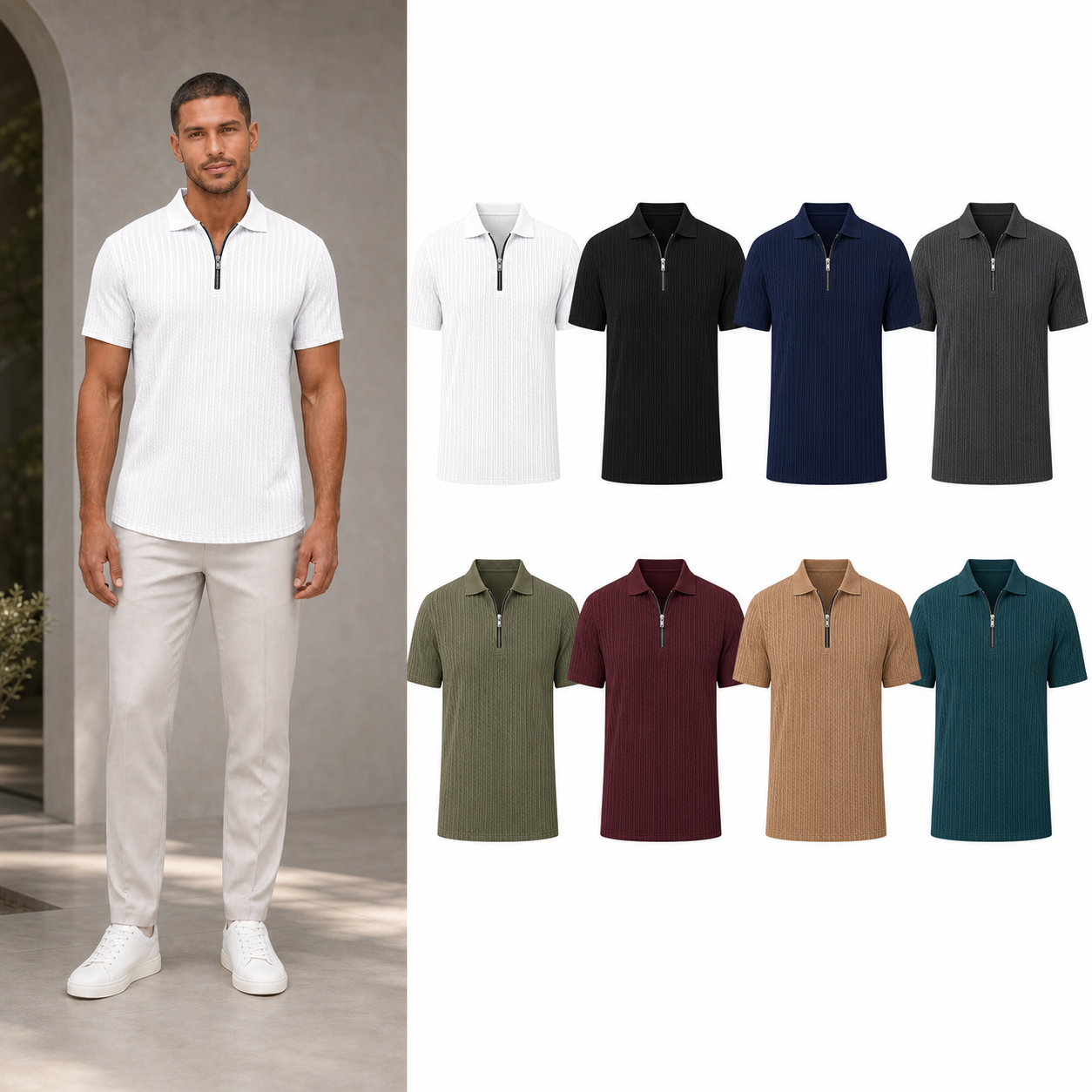 ⏰Seasonal Clearance Sale🔥Men's Cable Knit Quarter-Zip Polo Shirt