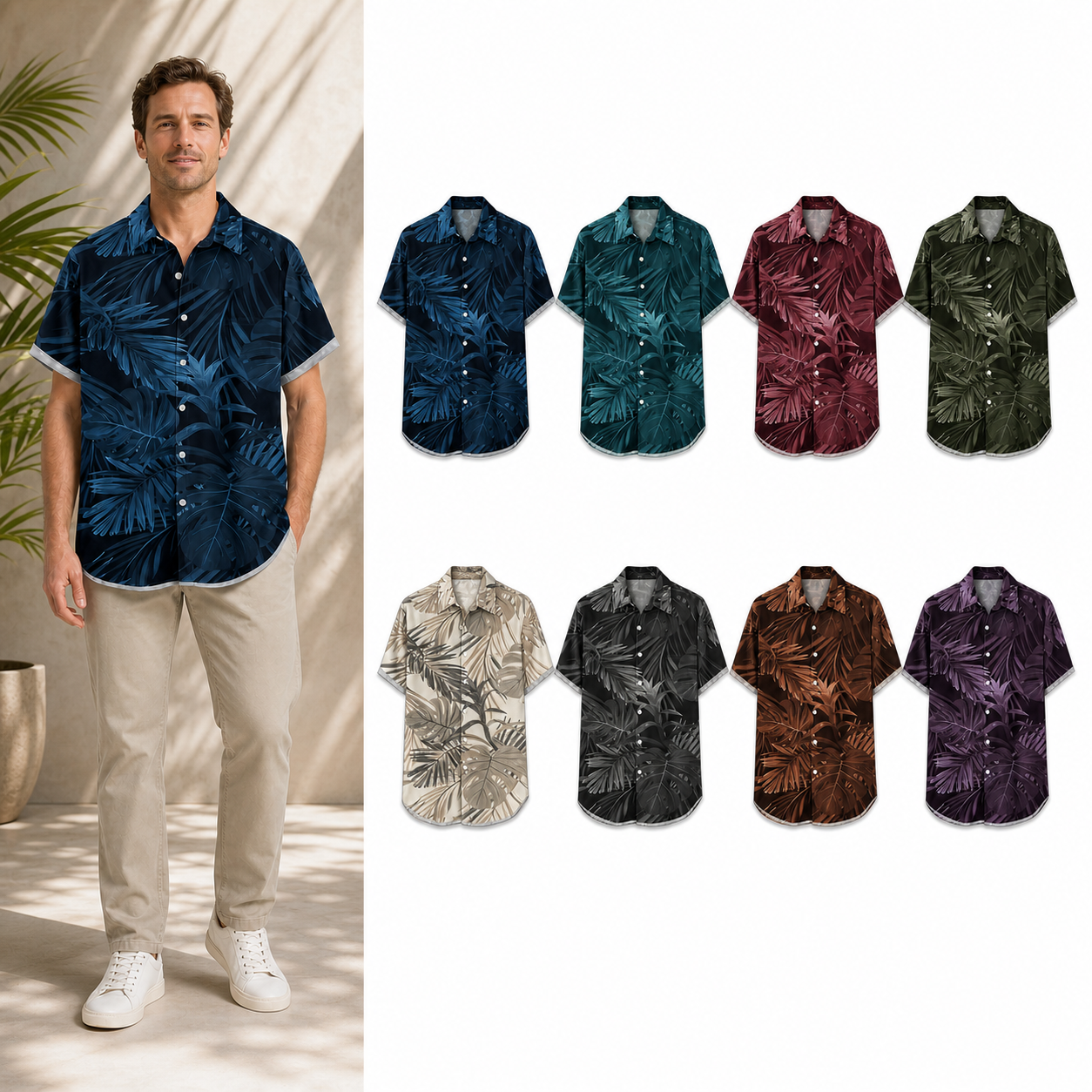 ⏰Seasonal Clearance Sale🔥Men's Tropical Leaf Relaxed Short-Sleeve Shirt Set