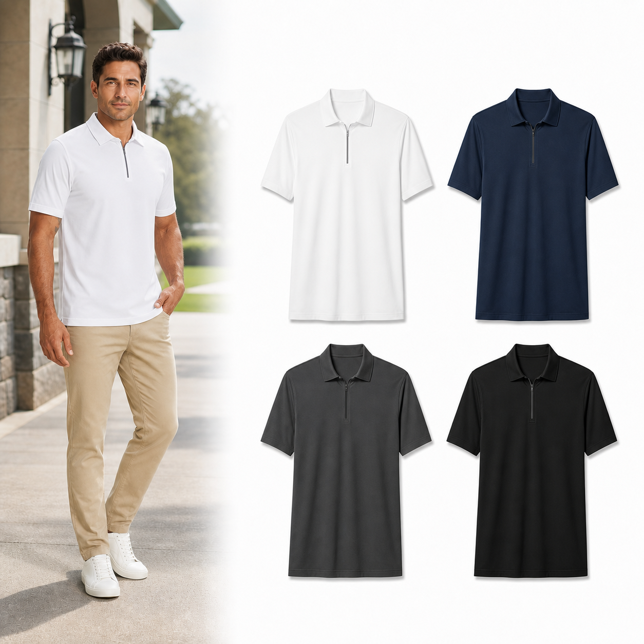 ⏰Seasonal Clearance Sale🔥Men's Short Sleeve Quarter-Zip Polo Shirt Set