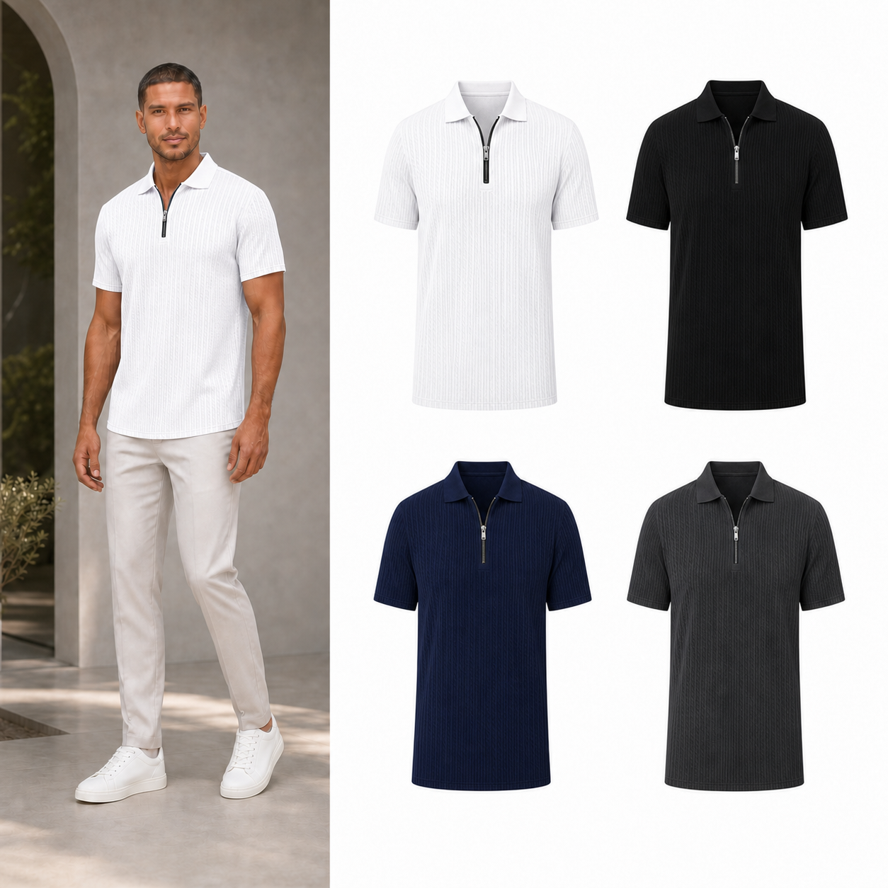 ⏰Seasonal Clearance Sale🔥Men's Cable Knit Quarter-Zip Polo Shirt