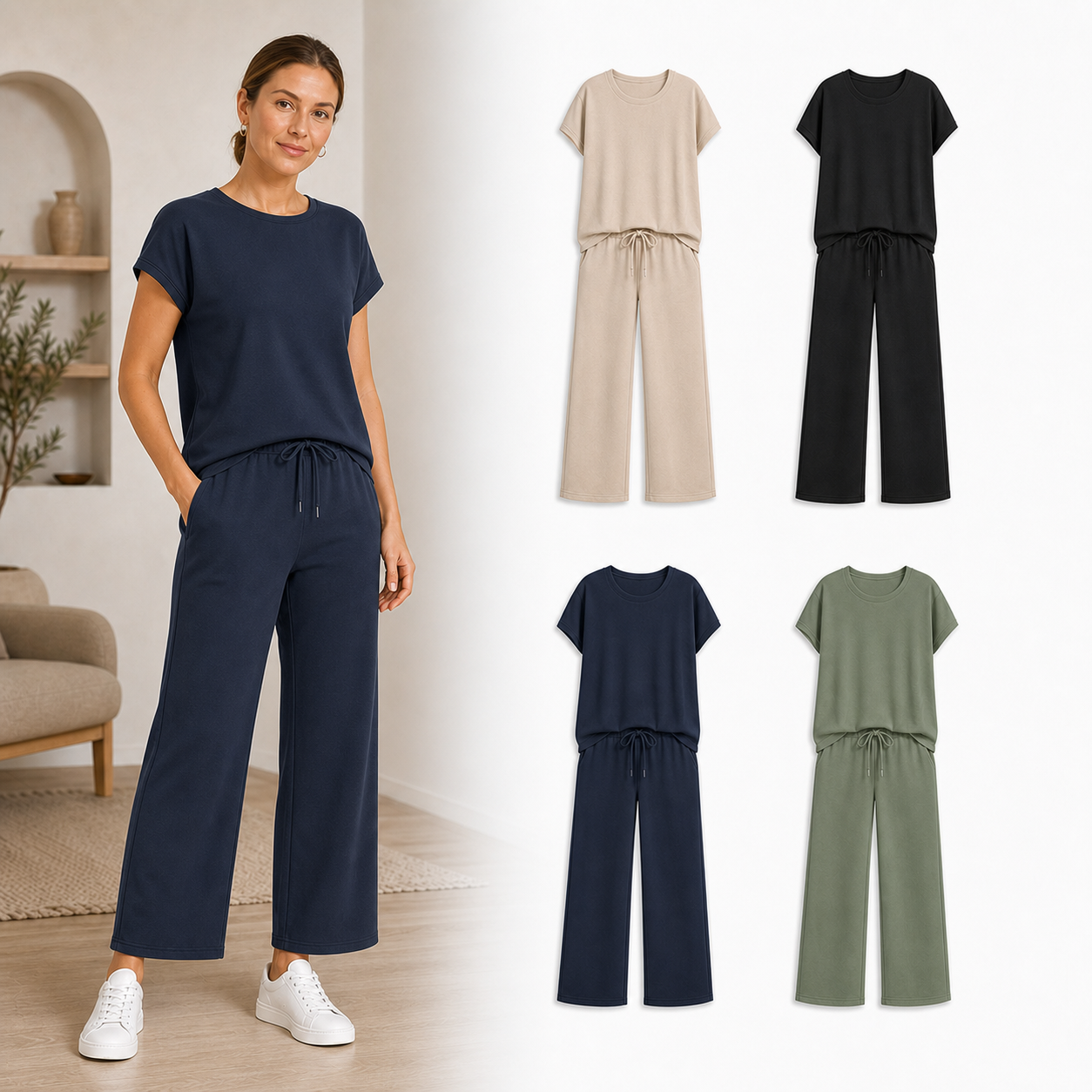 Women's Relaxed Short-Sleeve Wide-Leg Matching Set