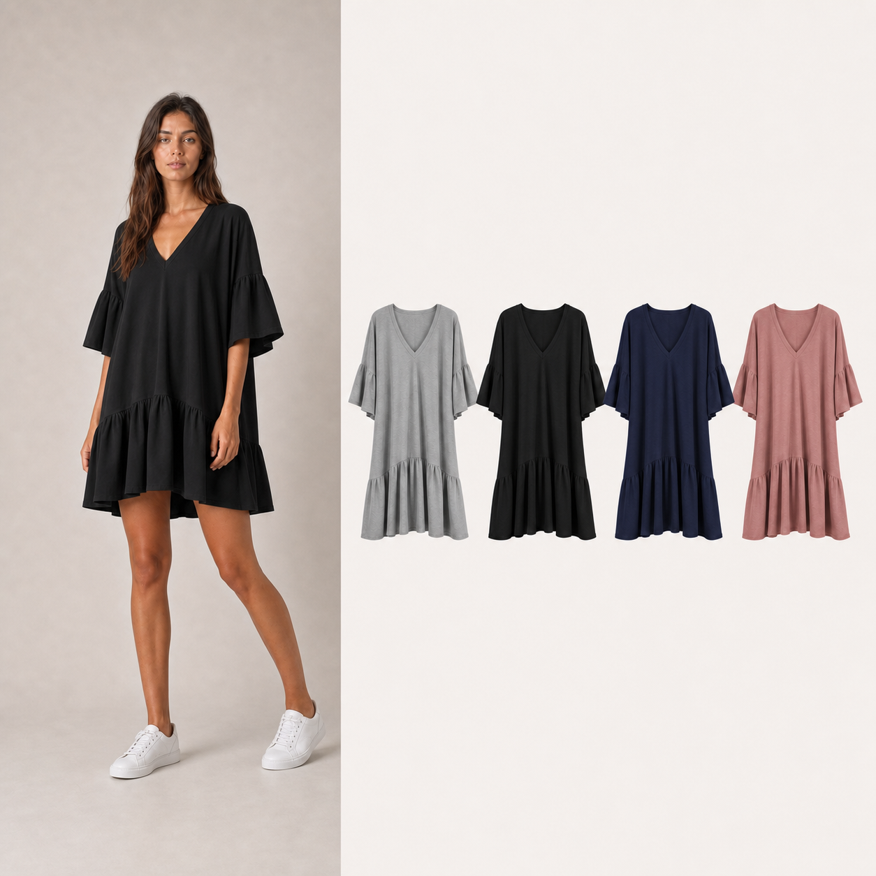 ⏰Seasonal Clearance Sale🔥Women's V-Neck Ruffle Sleeve Drop-Waist Mini Dress