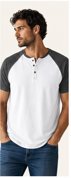 White washed raglan henley model