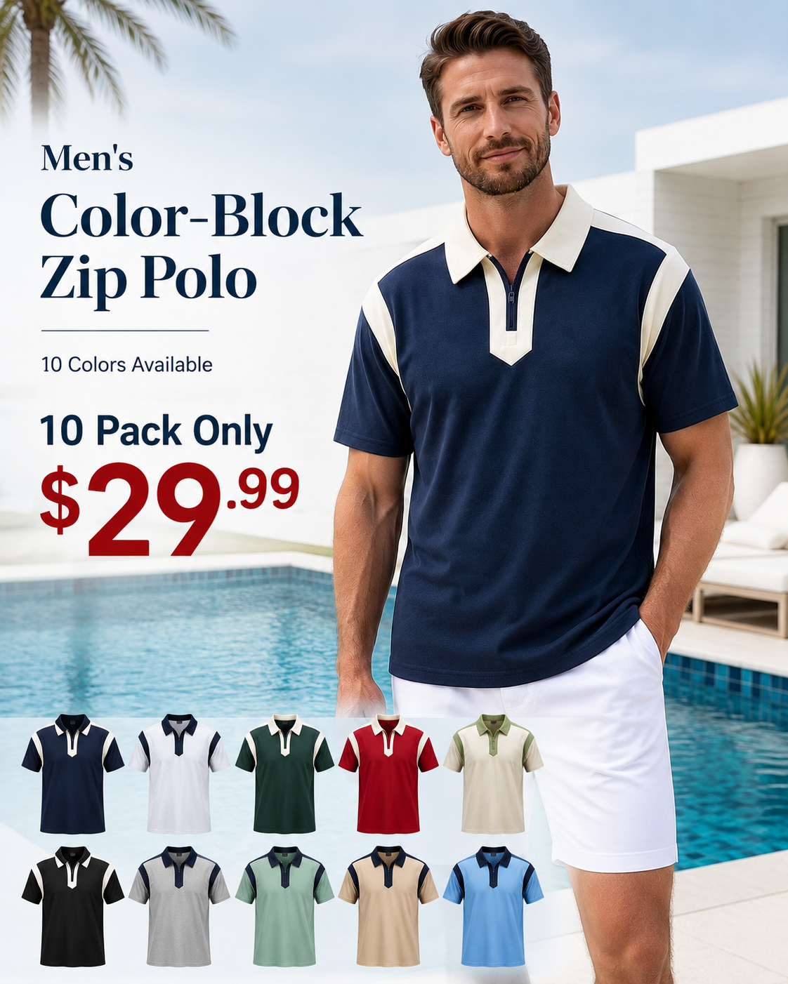 Seasonal Clearance Sale🔥10-PackOnly $29.99      Men's Color-Block  Zip Polo