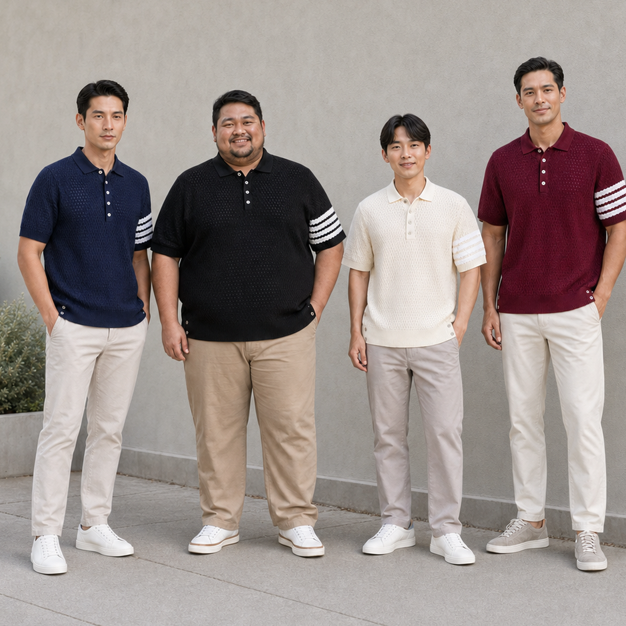⏰Seasonal Clearance Sale🔥Men's Four-Stripe Textured Knit Short Sleeve Polo