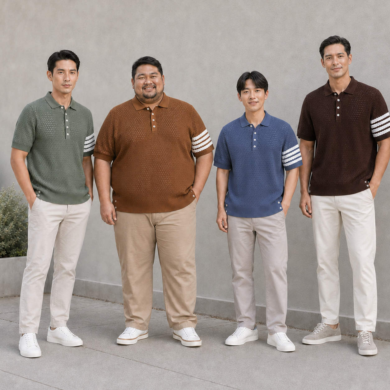 ⏰Seasonal Clearance Sale🔥Men's Four-Stripe Textured Knit Short Sleeve Polo