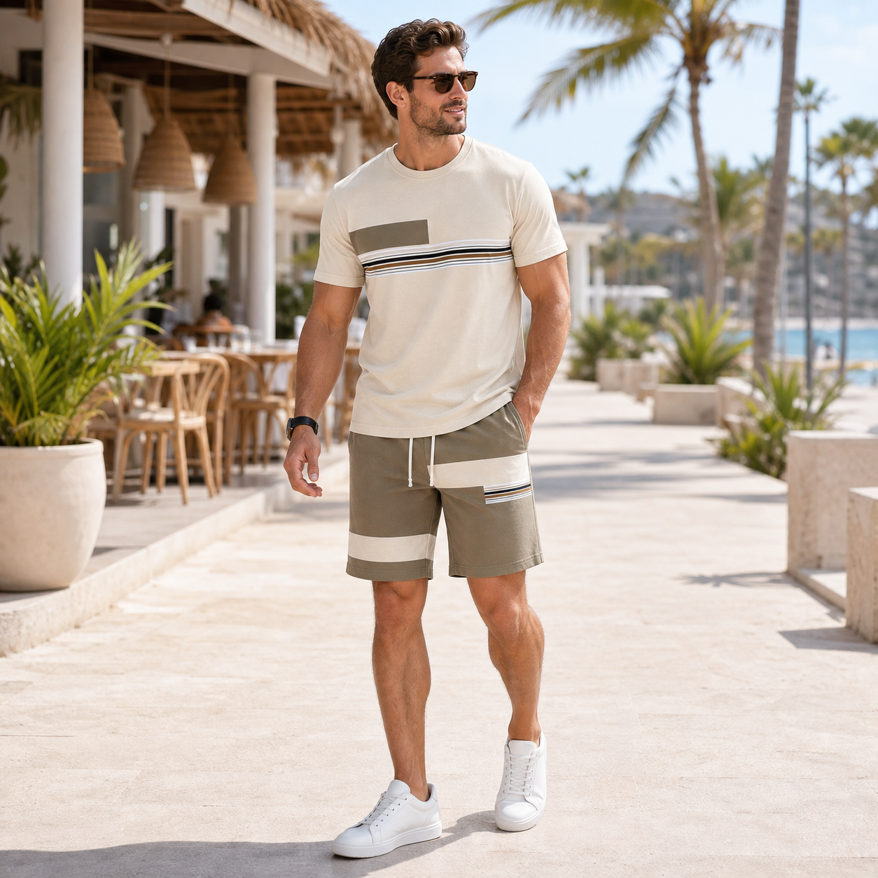 Mens summer matching set lifestyle scene