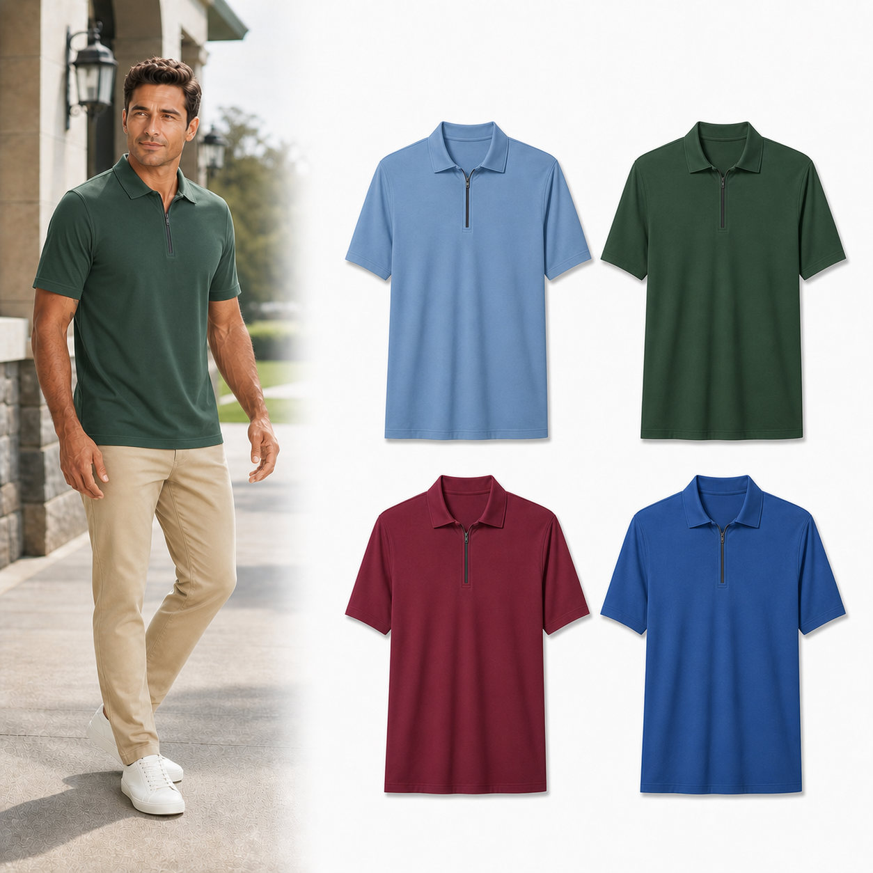⏰Seasonal Clearance Sale🔥Men's Short Sleeve Quarter-Zip Polo Shirt Set