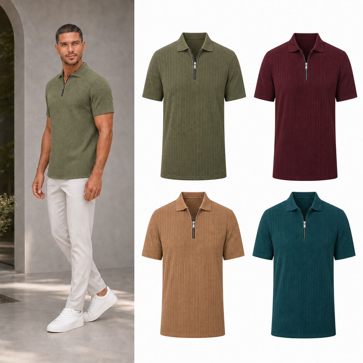 ⏰Seasonal Clearance Sale🔥Men's Cable Knit Quarter-Zip Polo Shirt