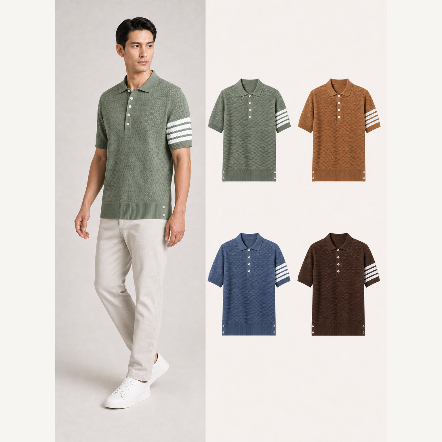⏰Seasonal Clearance Sale🔥Men's Four-Stripe Textured Knit Short Sleeve Polo