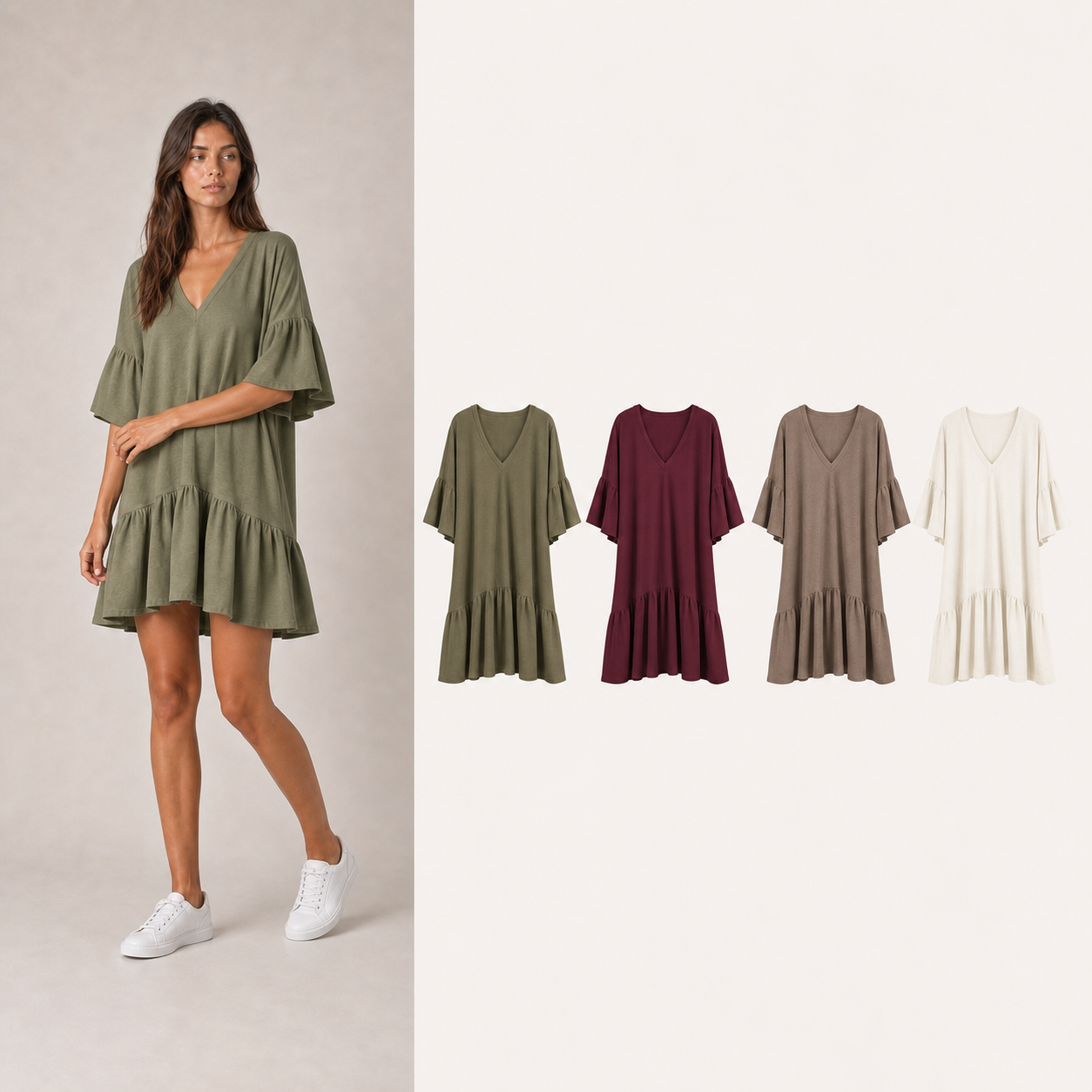 ⏰Seasonal Clearance Sale🔥Women's V-Neck Ruffle Sleeve Drop-Waist Mini Dress