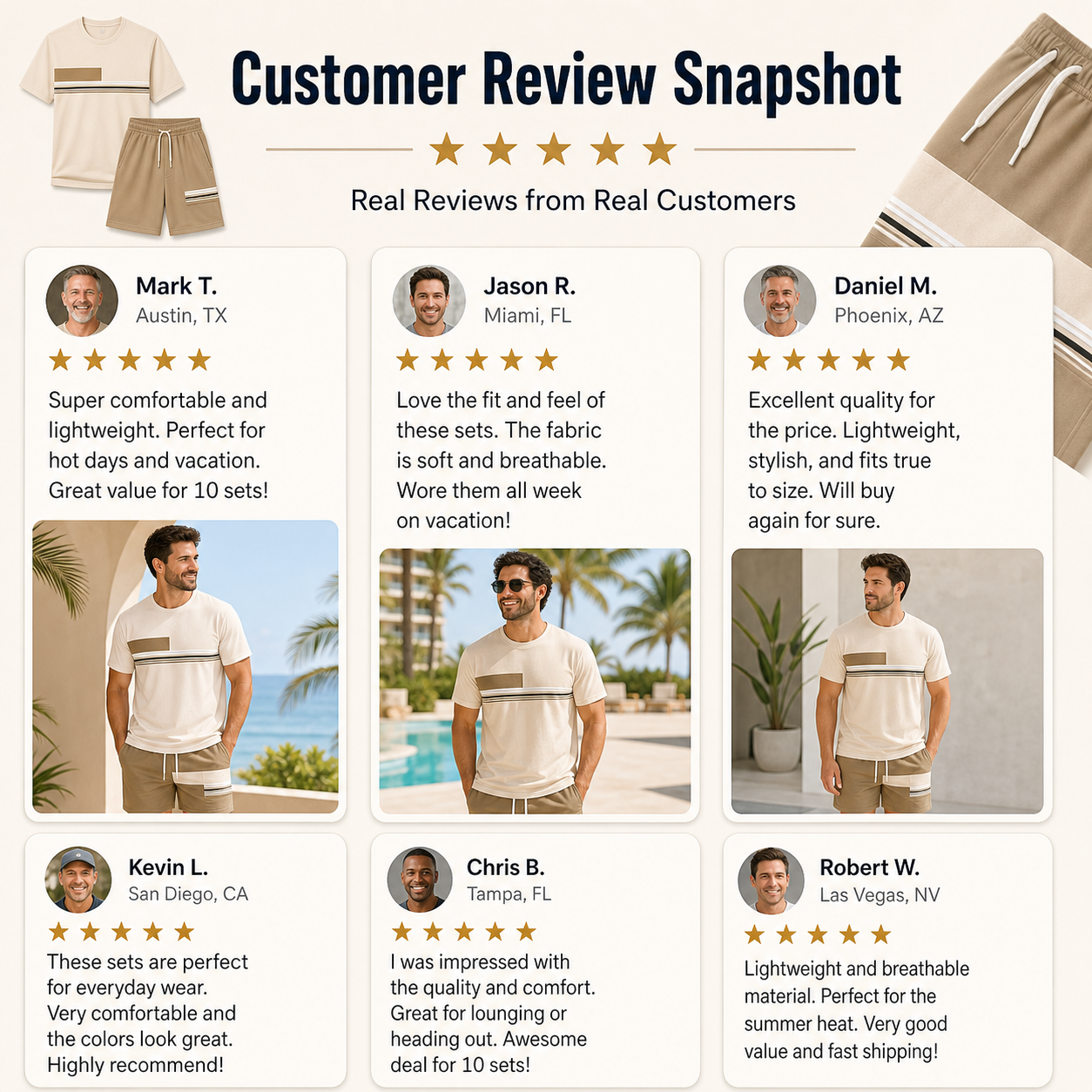 Customer review waterfall mens summer matching set