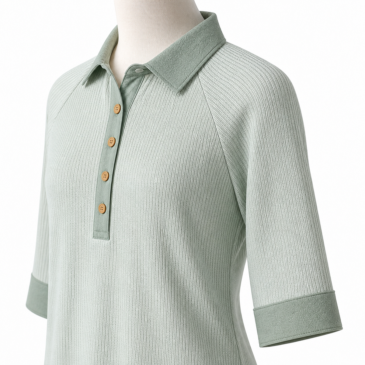 ⏰Seasonal Clearance Sale🔥Women's Textured Three-Quarter Sleeve Polo Tunic