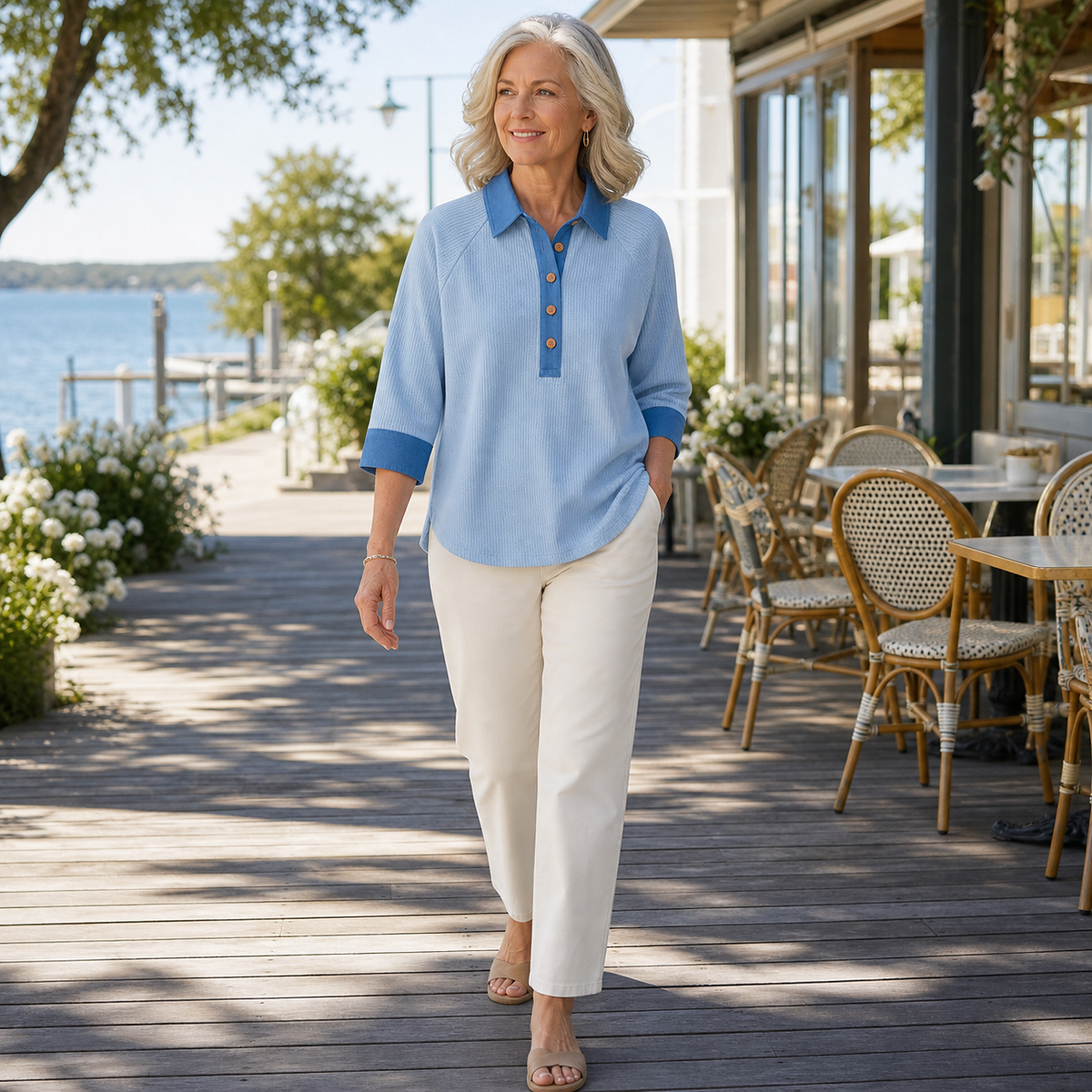 ⏰Seasonal Clearance Sale🔥Women's Textured Three-Quarter Sleeve Polo Tunic