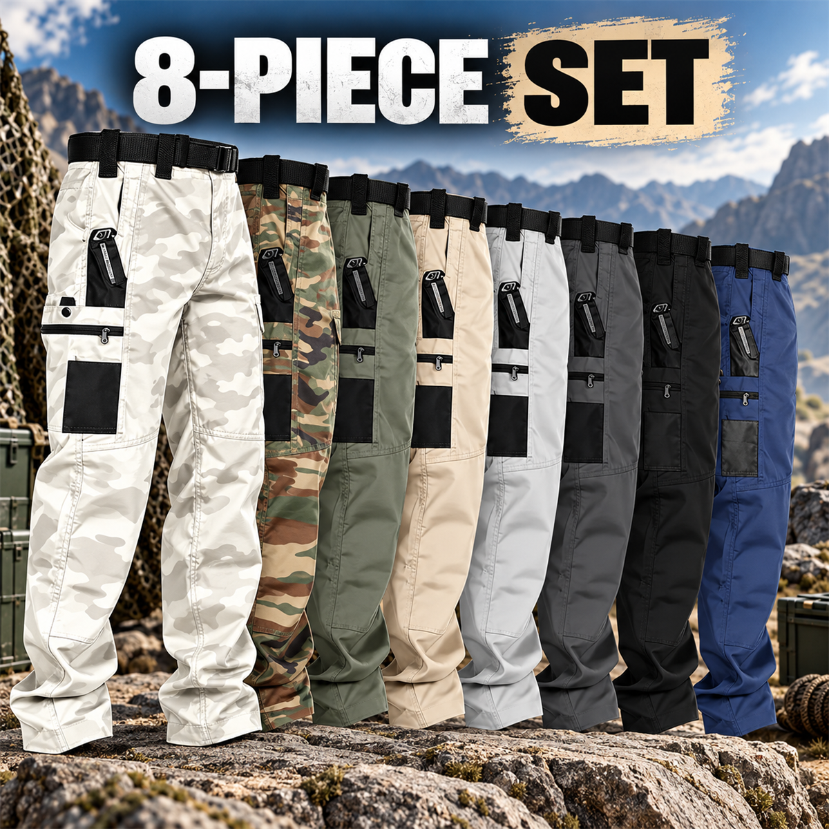 Men's Multi-Pocket Tactical Cargo Pants Multipack - 8-Piece Complete Color Pack
