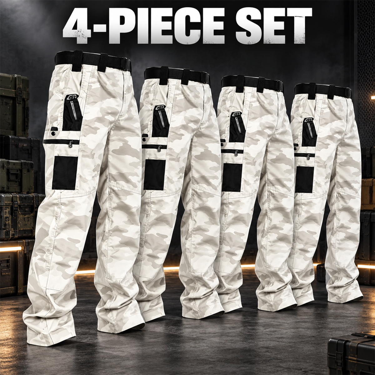 Men's Multi-Pocket Tactical Cargo Pants Multipack - 4-Piece White Camo Pack