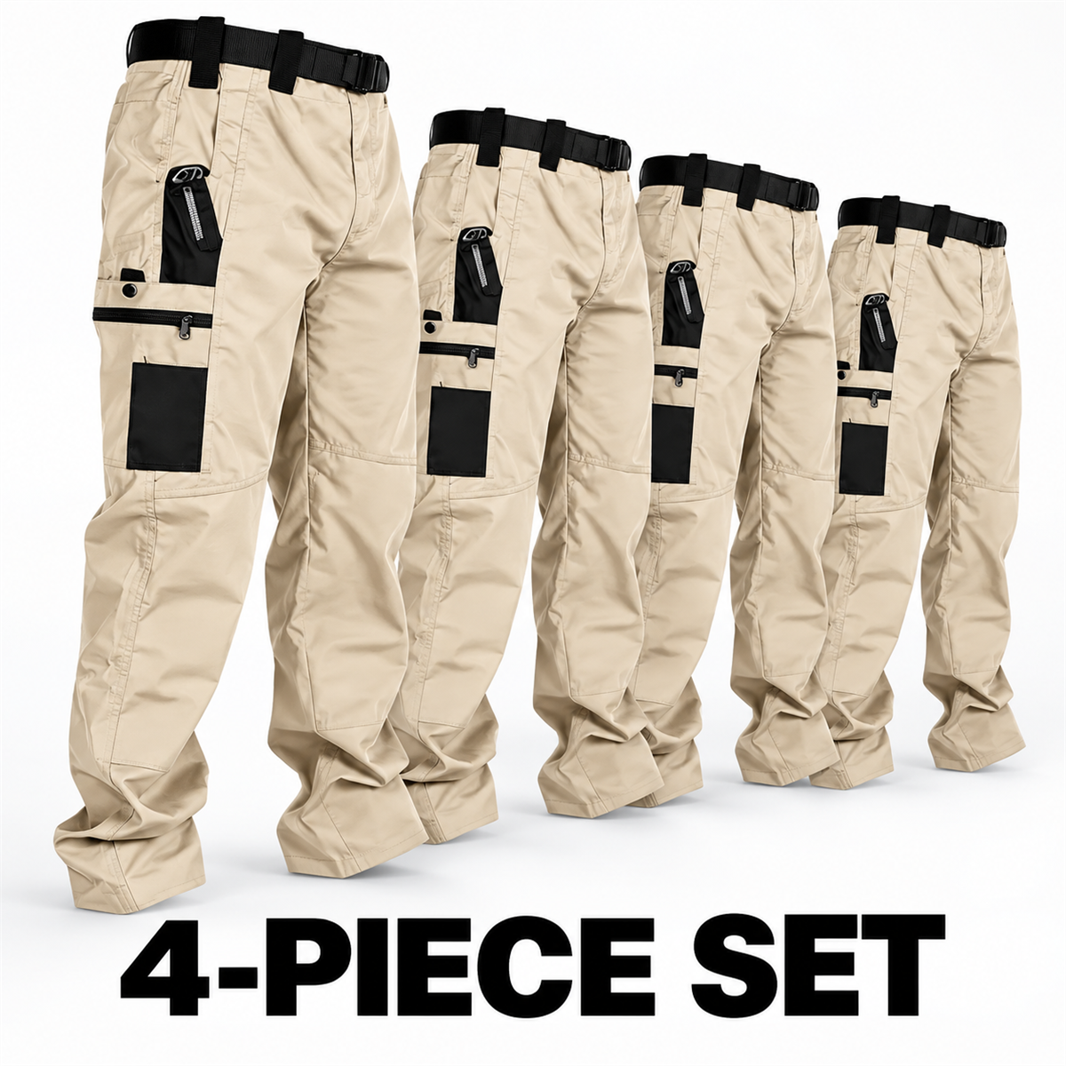 Men's Multi-Pocket Tactical Cargo Pants Multipack - 4-Piece Khaki Pack