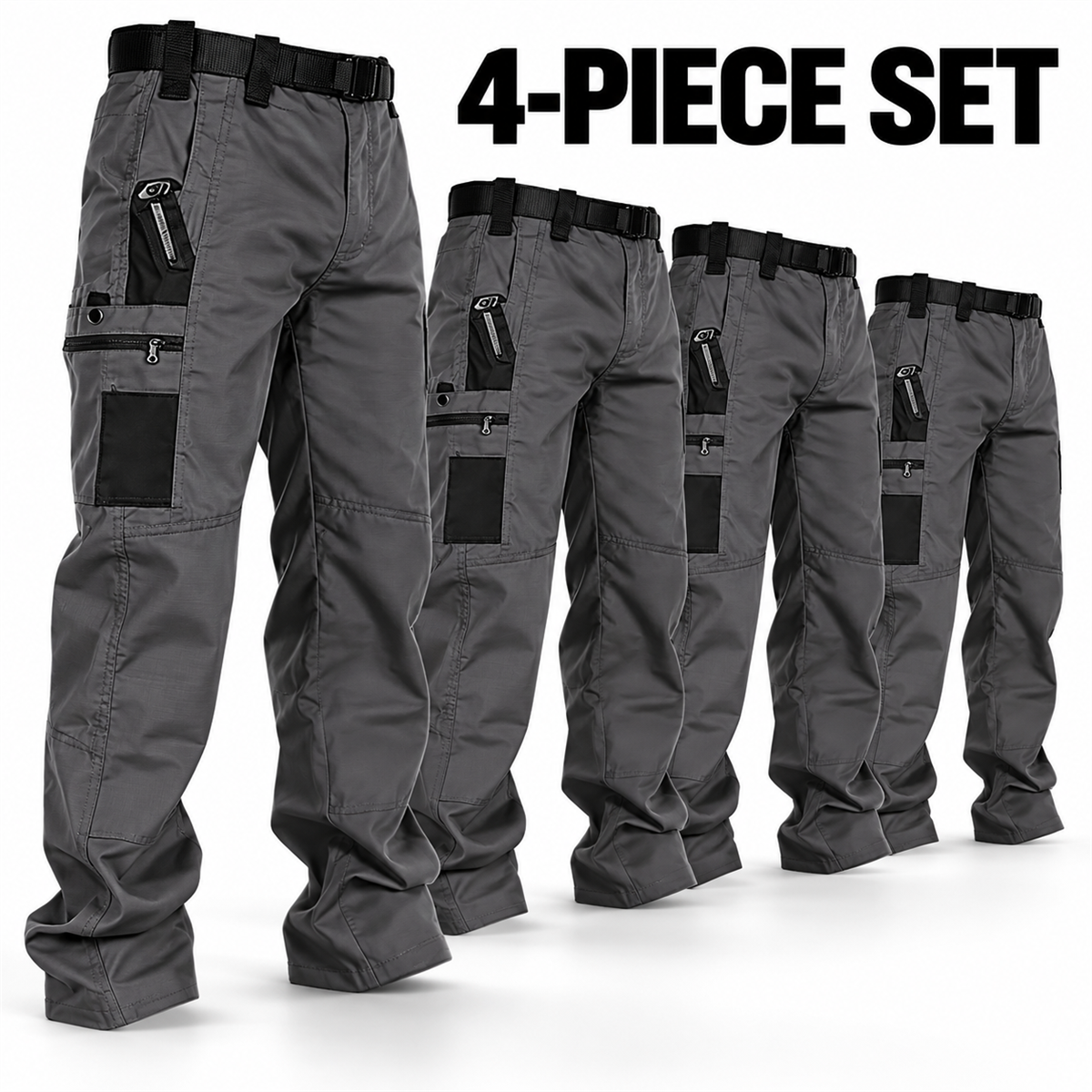Men's Multi-Pocket Tactical Cargo Pants Multipack - 4-Piece Charcoal Pack