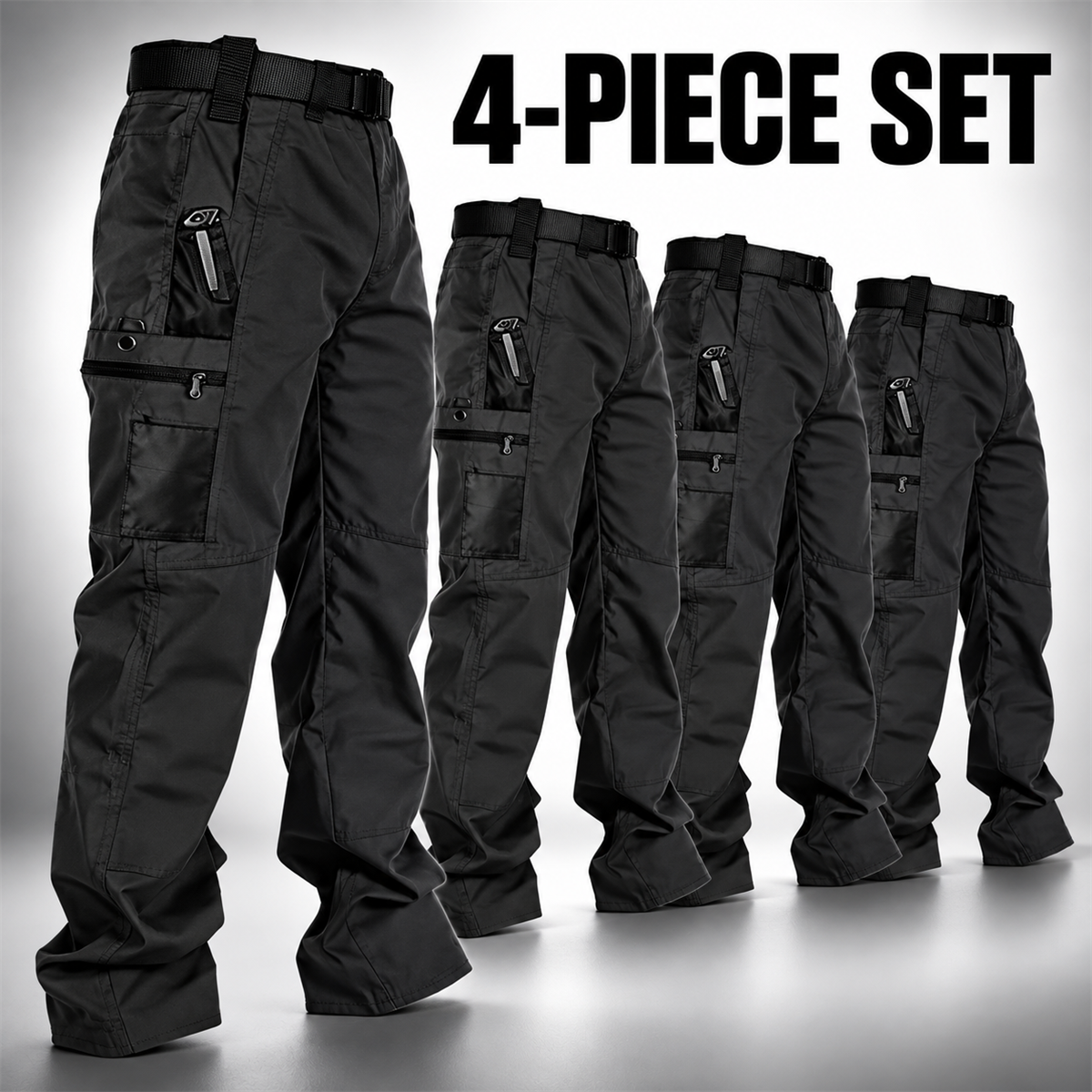 Men's Multi-Pocket Tactical Cargo Pants Multipack - 4-Piece Black Pack