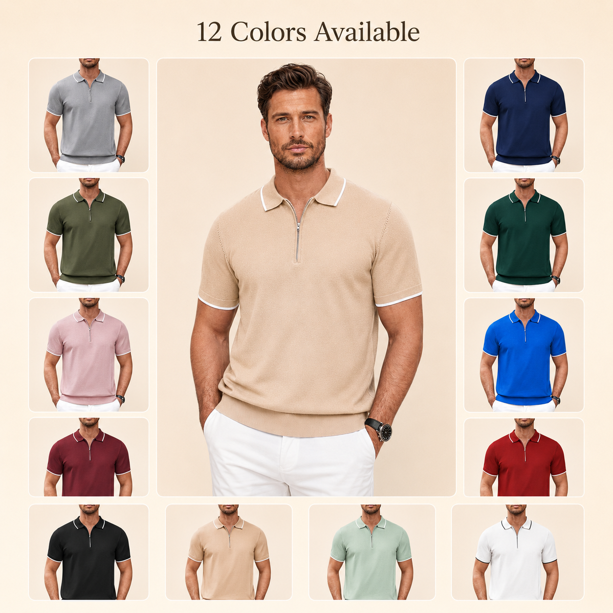 Classic Zipper Short Sleeve Polo Shirt (US Only)