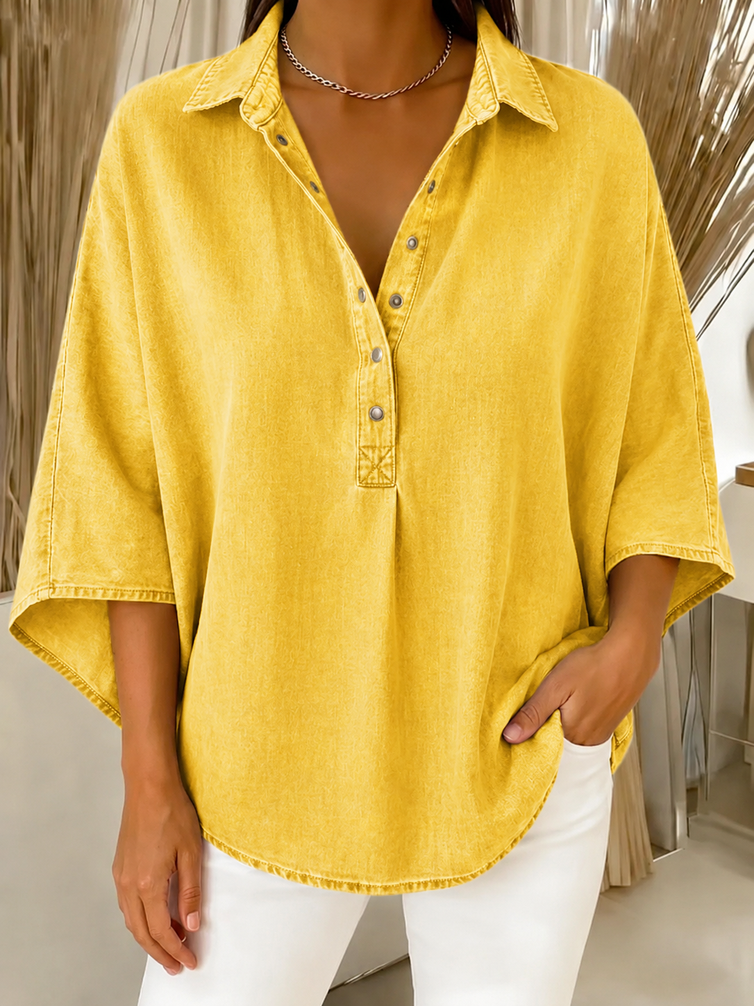  Seasonal Clearance Sale🔥10-PackOnly $27.9🔥Women's Casual Denim-Look V-Neck Henley Blouse