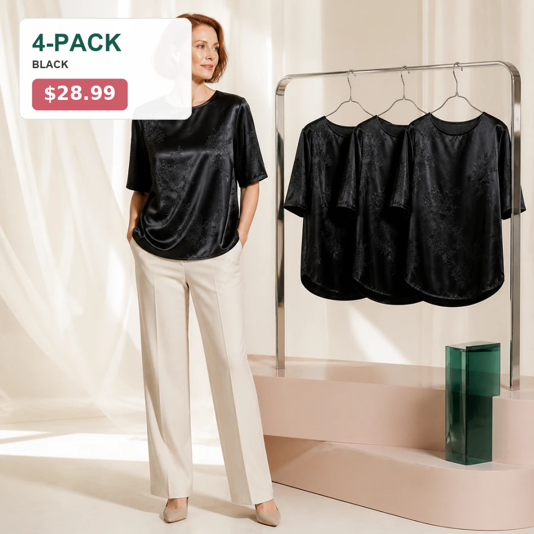 Women's Floral Satin-Look Short-Sleeve Blouse
