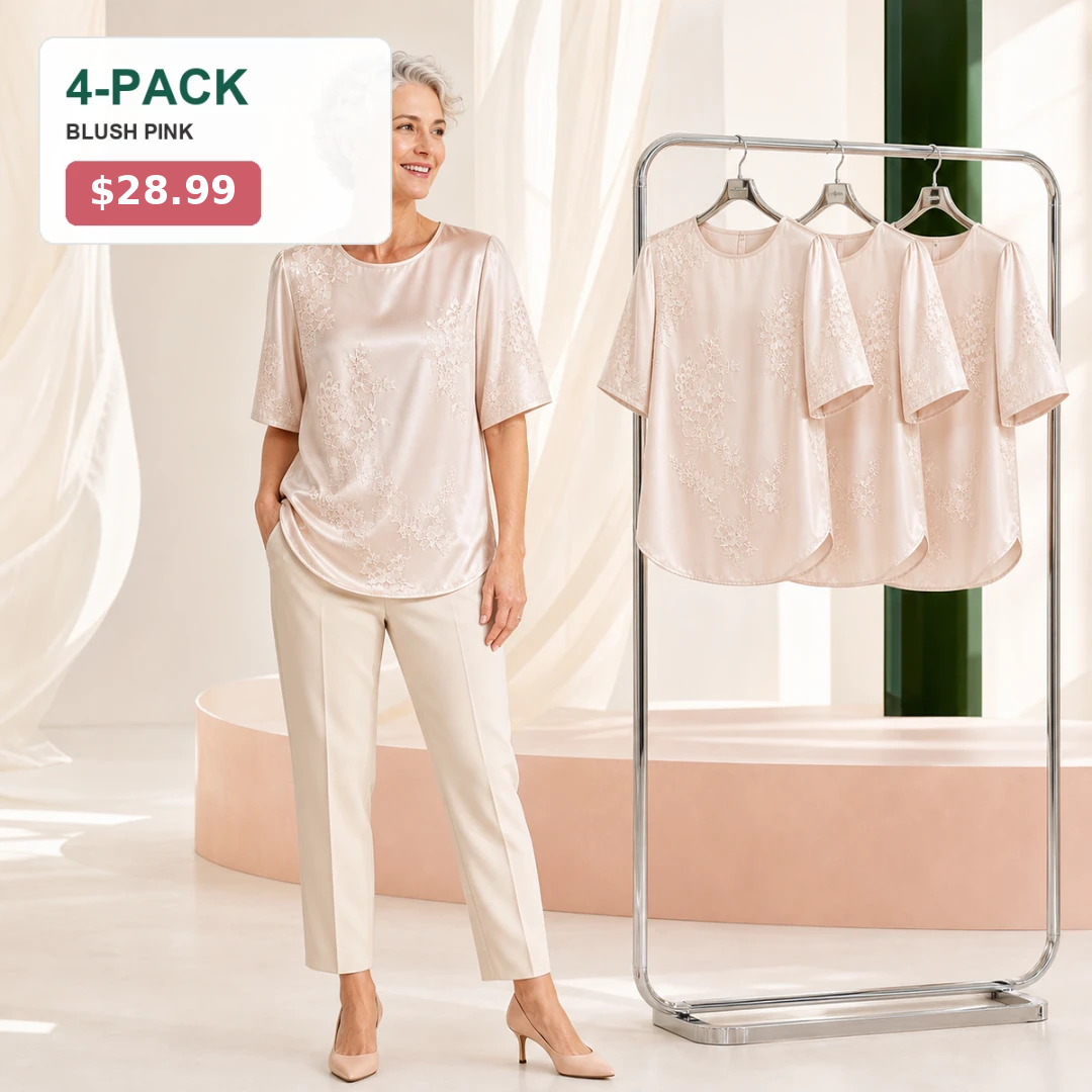 Women's Floral Satin-Look Short-Sleeve Blouse