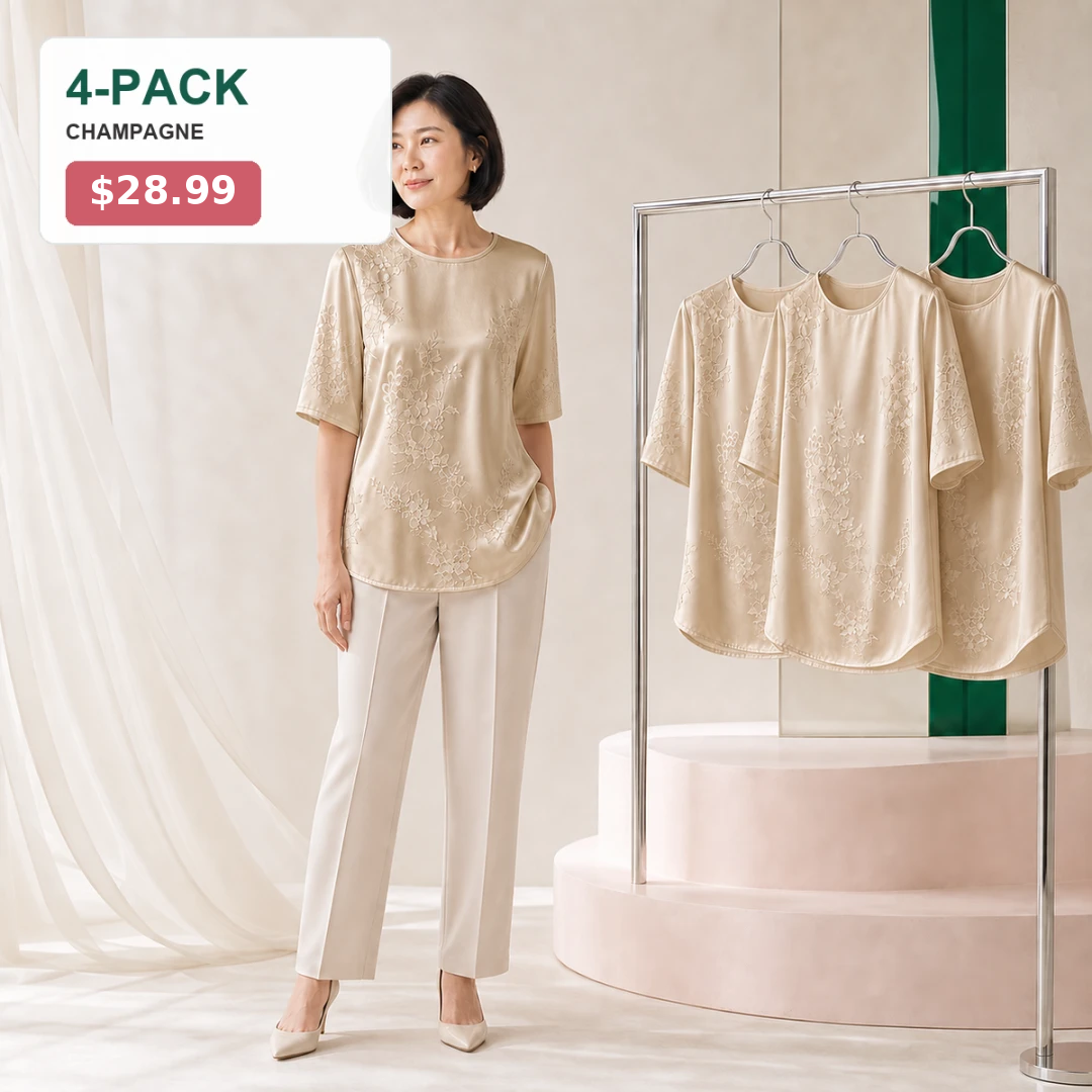Women's Floral Satin-Look Short-Sleeve Blouse