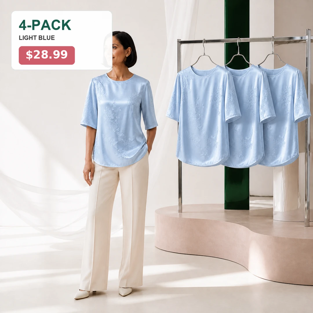 Women's Floral Satin-Look Short-Sleeve Blouse