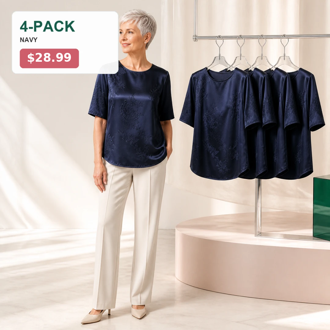 Women's Floral Satin-Look Short-Sleeve Blouse