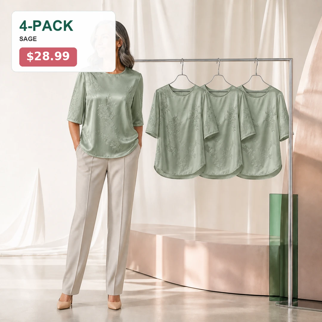 Women's Floral Satin-Look Short-Sleeve Blouse