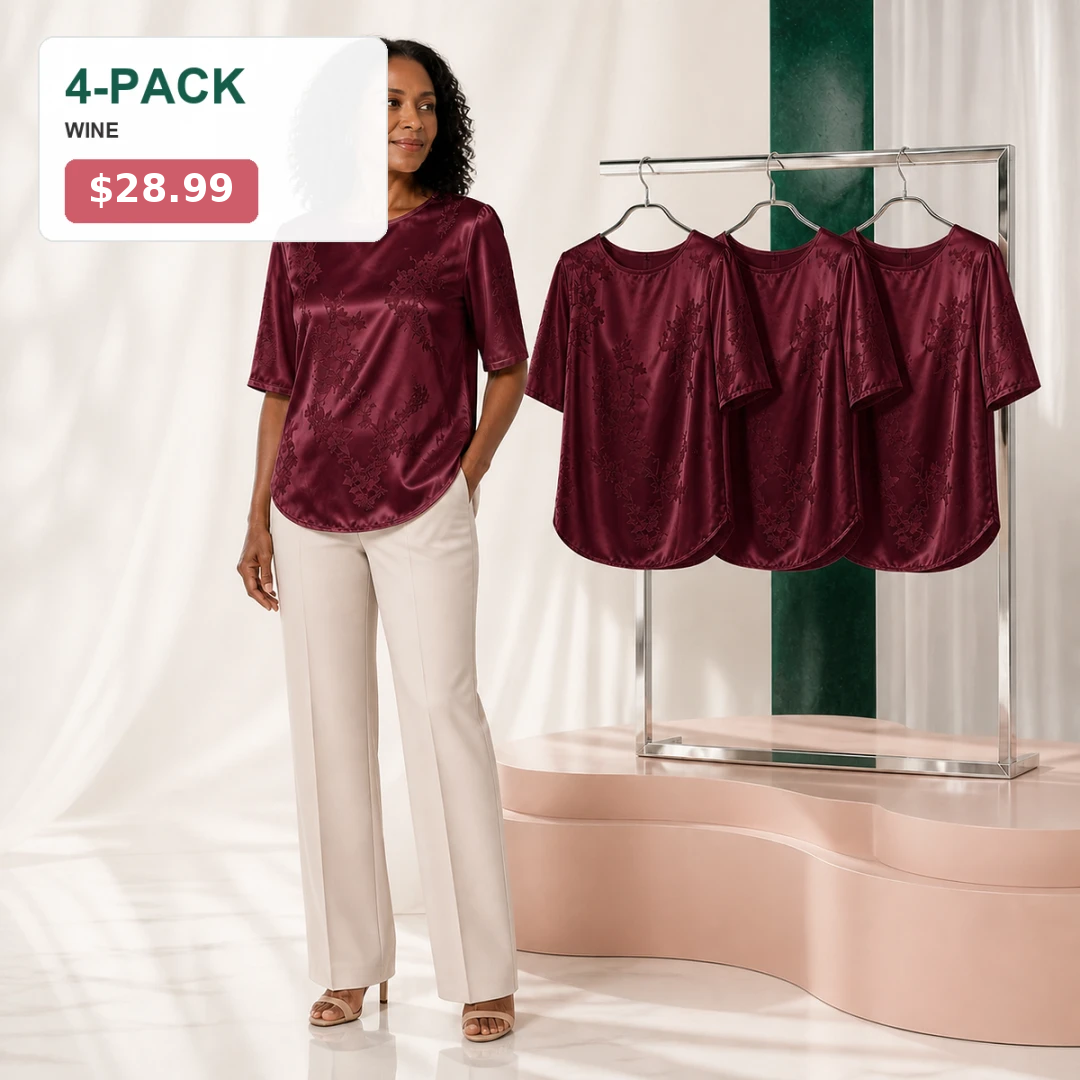 Women's Floral Satin-Look Short-Sleeve Blouse