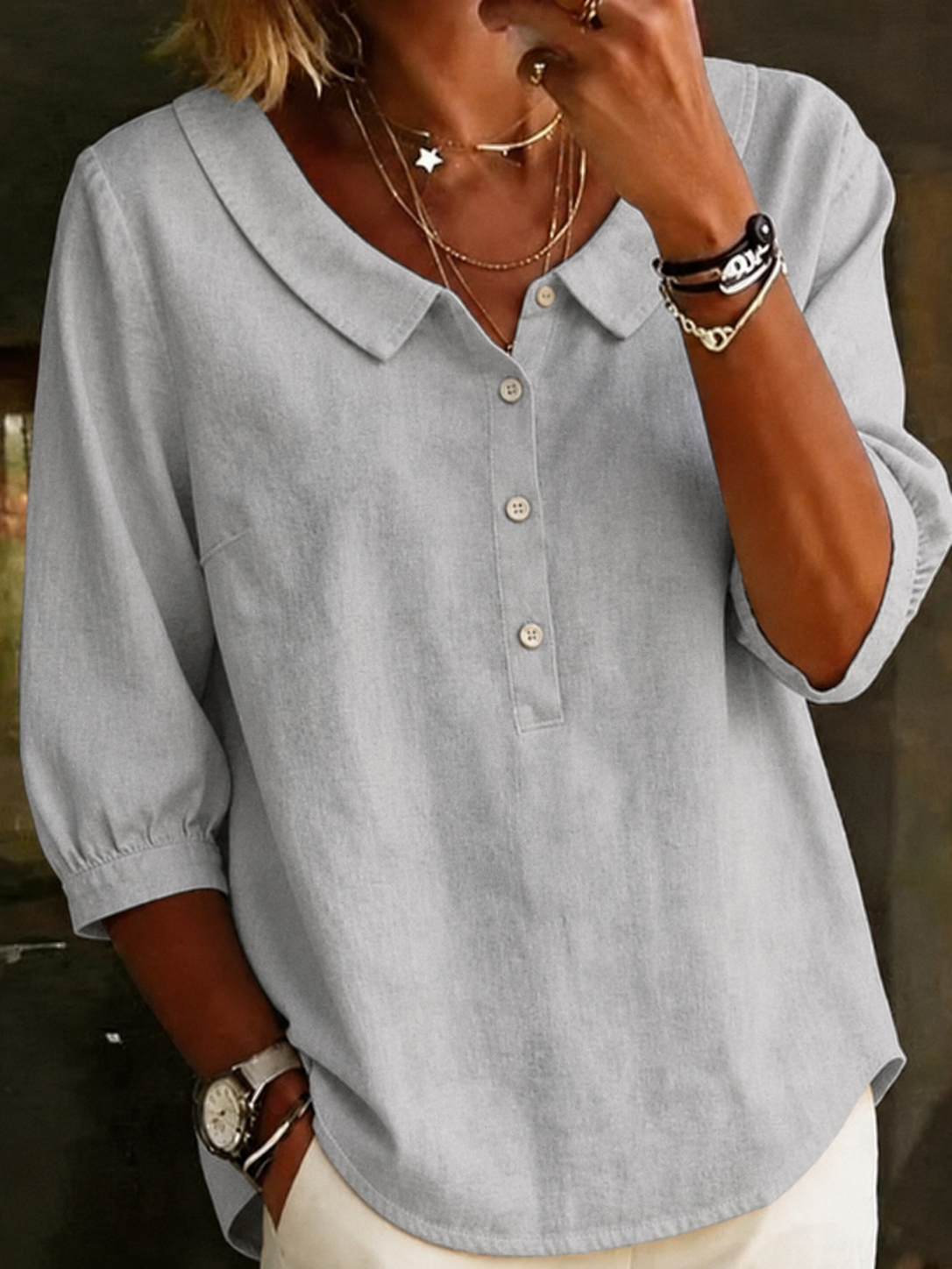 Stylish, comfortable, and versatile - Women's collared button-down top