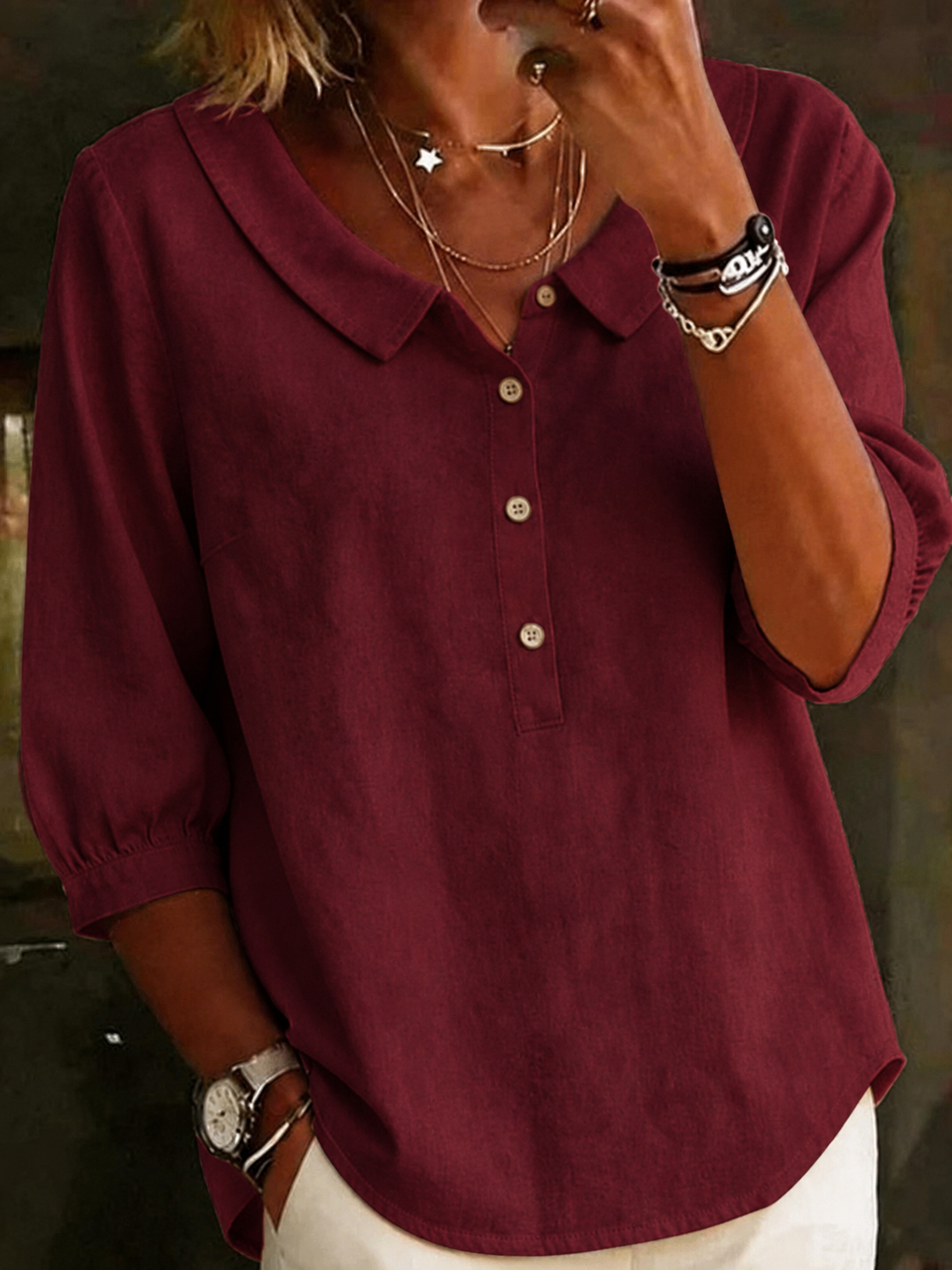 Stylish, comfortable, and versatile - Women's collared button-down top