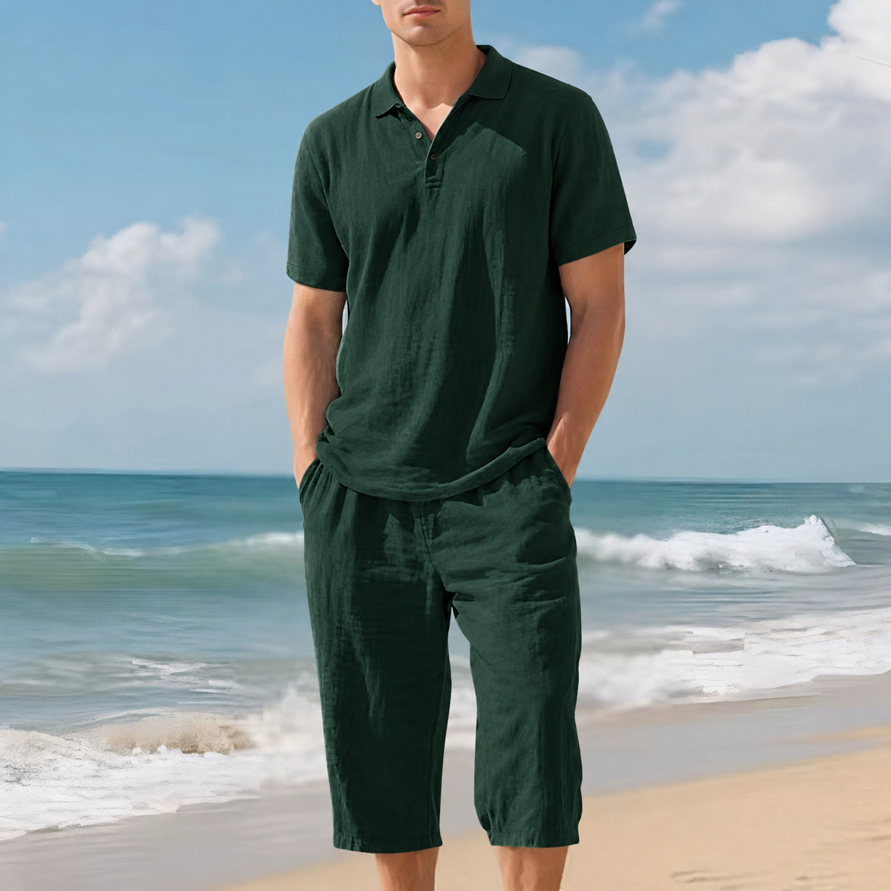 ⏰Seasonal Clearance Sale🔥10-PackOnly $29.99  Men’s Lightweight Polo Shirt & Cropped Pants 2-Piece Set