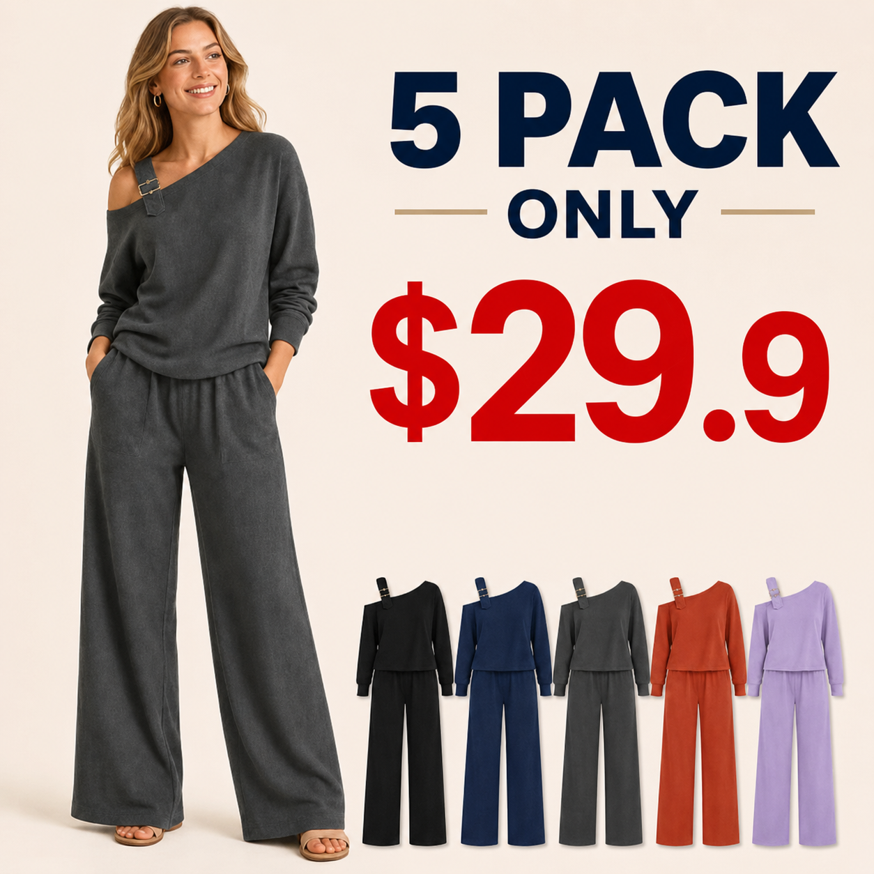⏰Store Closing Clearance⚡10 Pack for $37.9⚡Women's Off-Shoulder Buckle Lounge Set