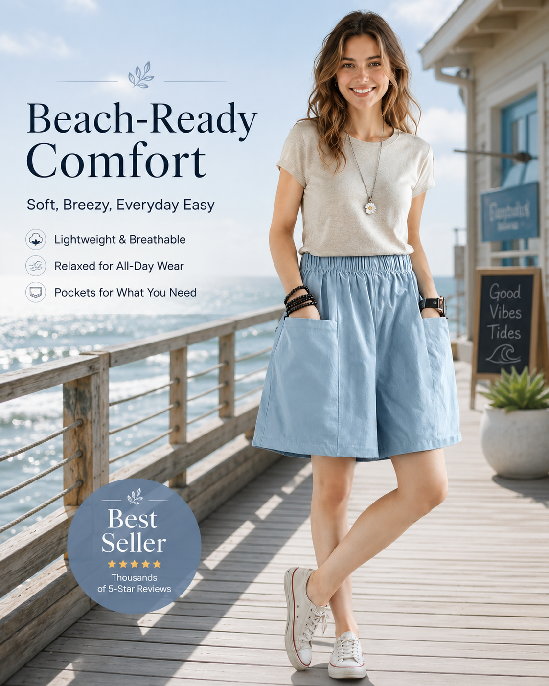 Casual High-Waist Elastic Pocket Shorts – Summer Comfort for Women