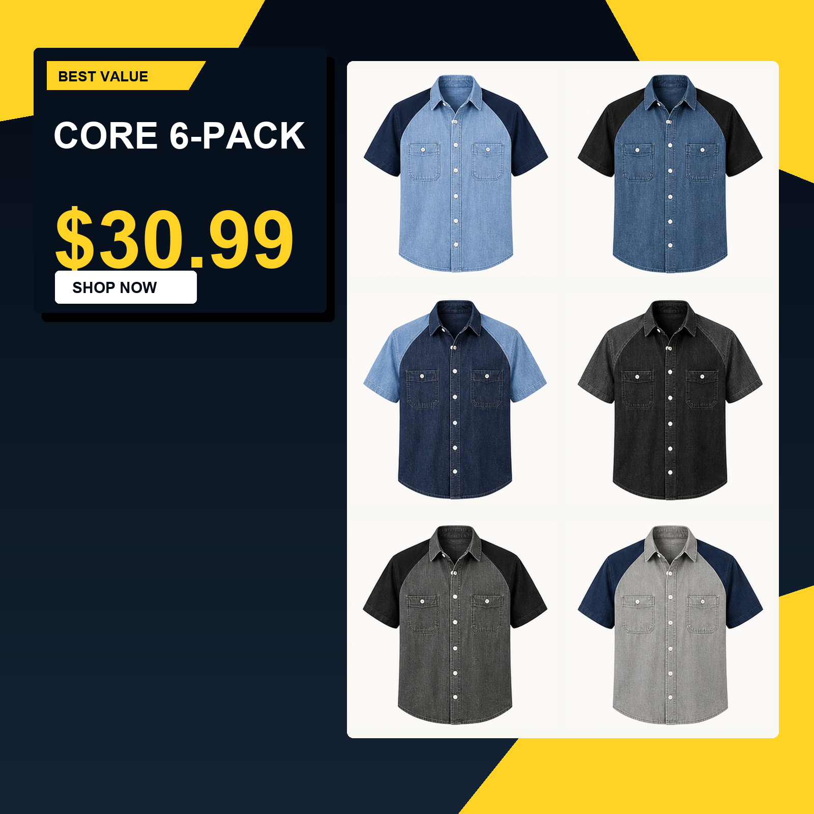 Men's Short Sleeve Denim Colorblock Button-Up Shirts