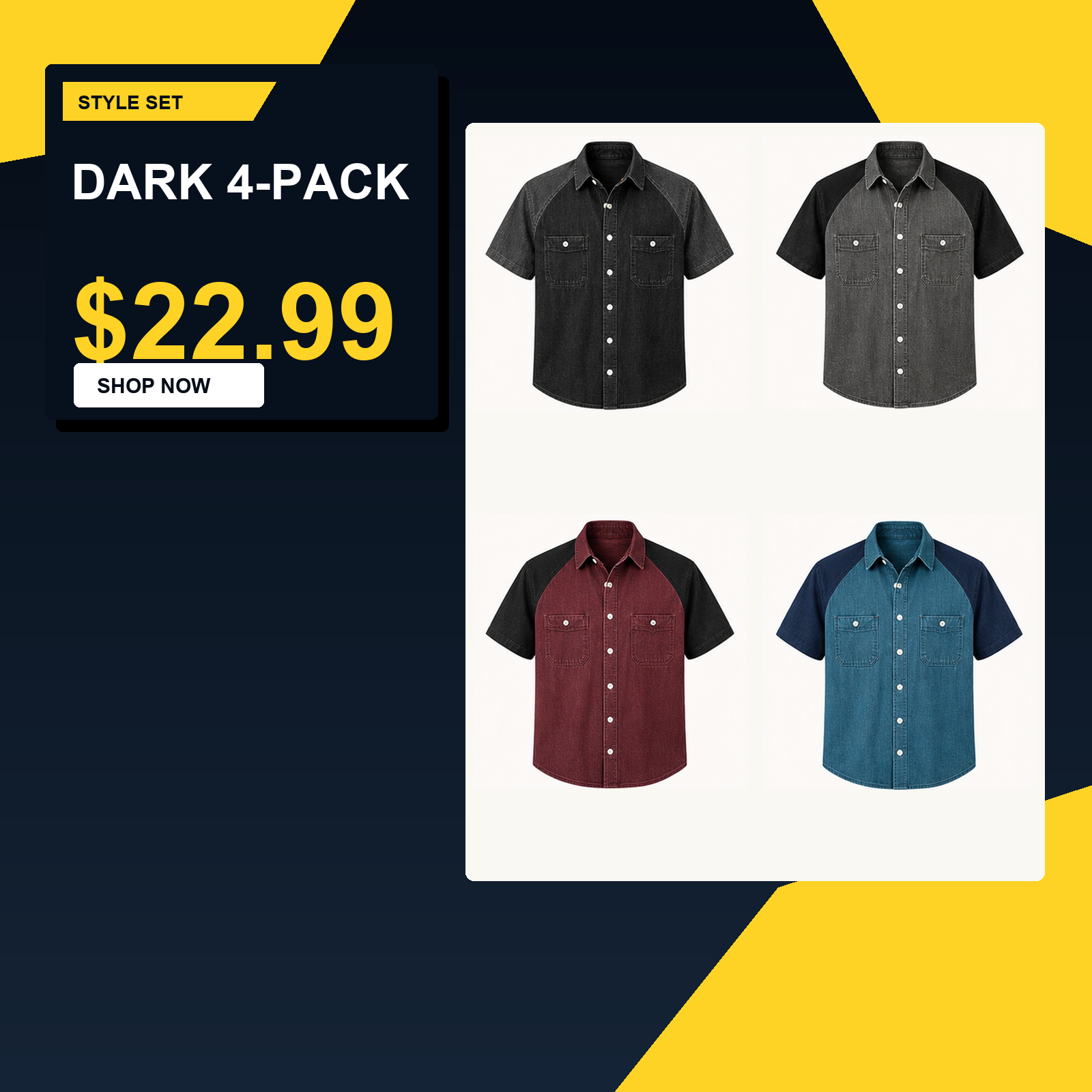 Men's Short Sleeve Denim Colorblock Button-Up Shirts