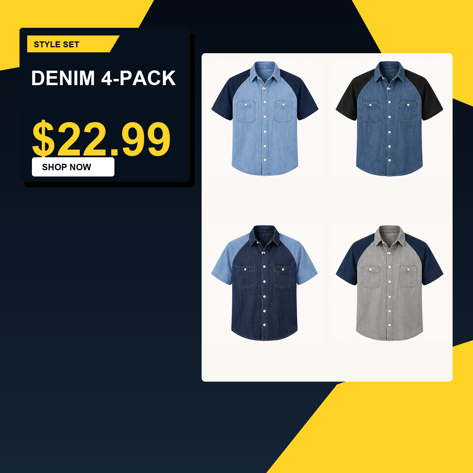 Men's Short Sleeve Denim Colorblock Button-Up Shirts
