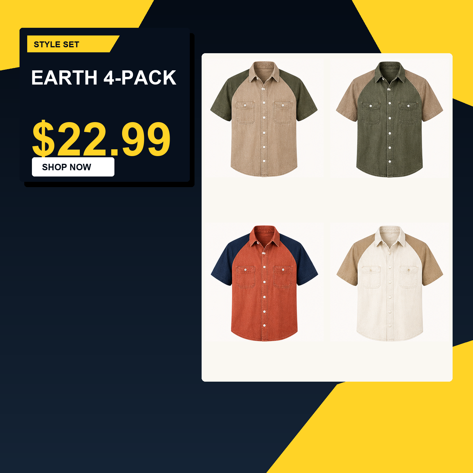 Men's Short Sleeve Denim Colorblock Button-Up Shirts