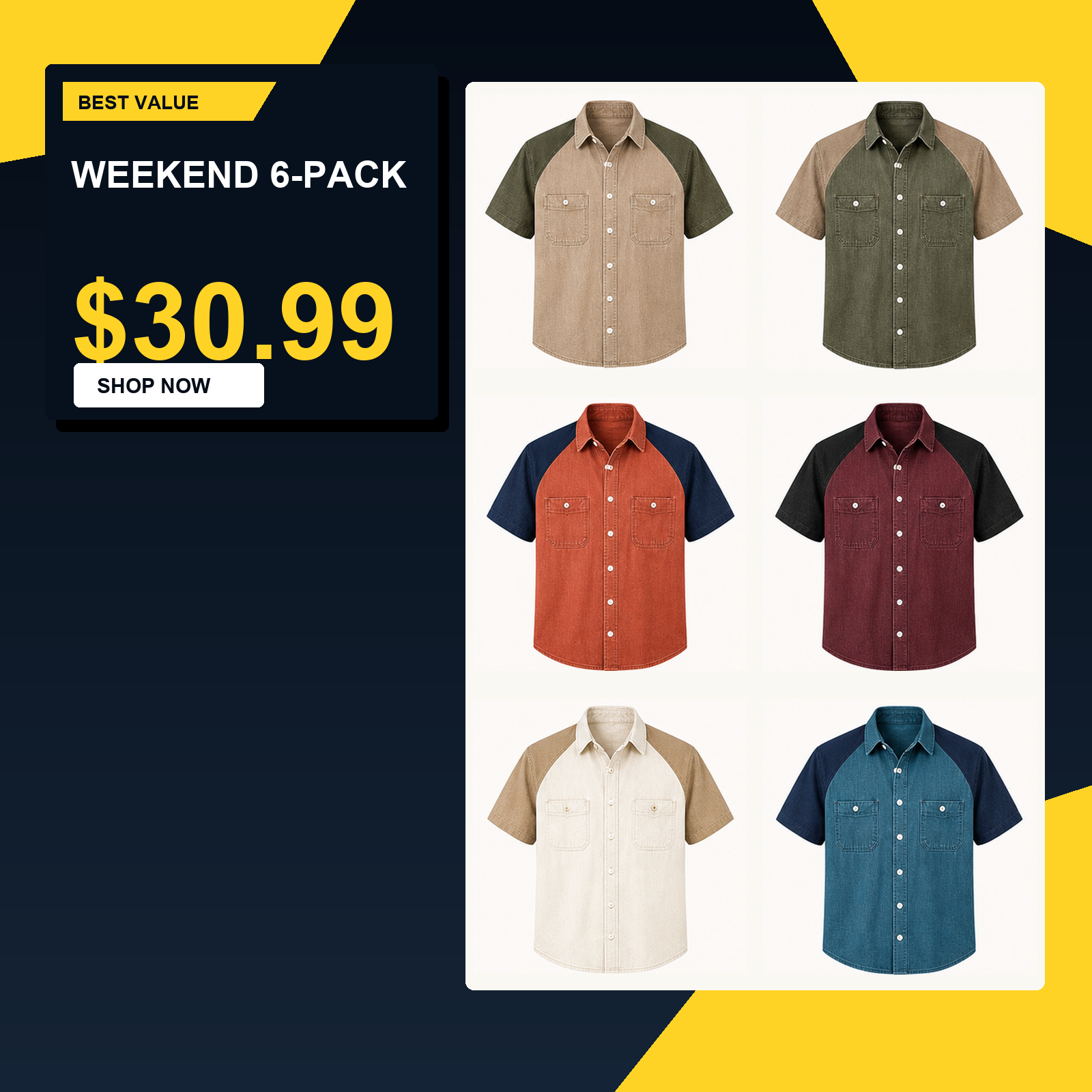 Men's Short Sleeve Denim Colorblock Button-Up Shirts