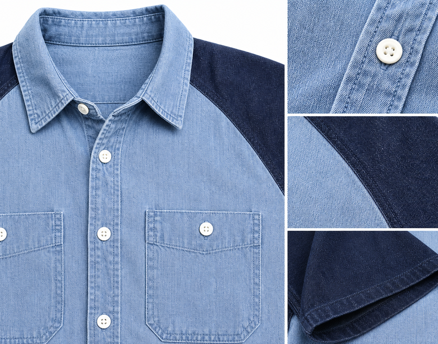 Men's Short Sleeve Denim Colorblock Button-Up Shirts