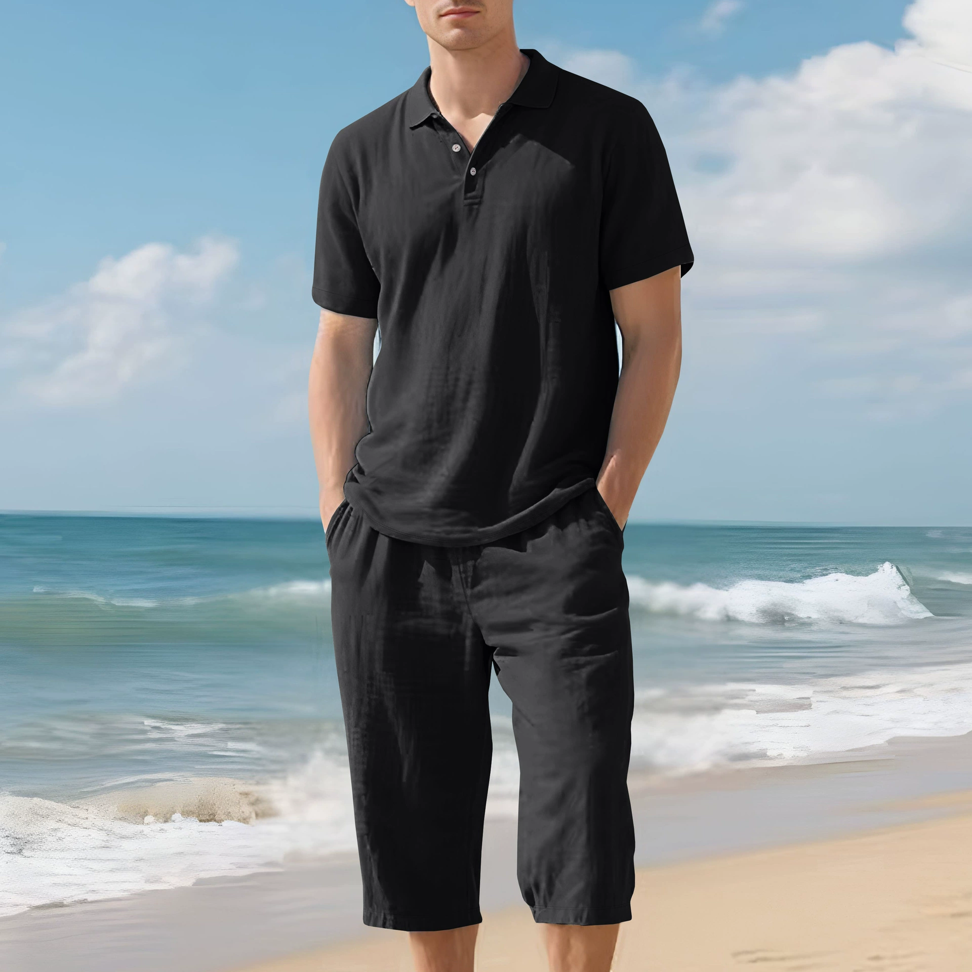 ⏰Seasonal Clearance Sale🔥10-PackOnly $29.99  Men’s Lightweight Polo Shirt & Cropped Pants 2-Piece Set