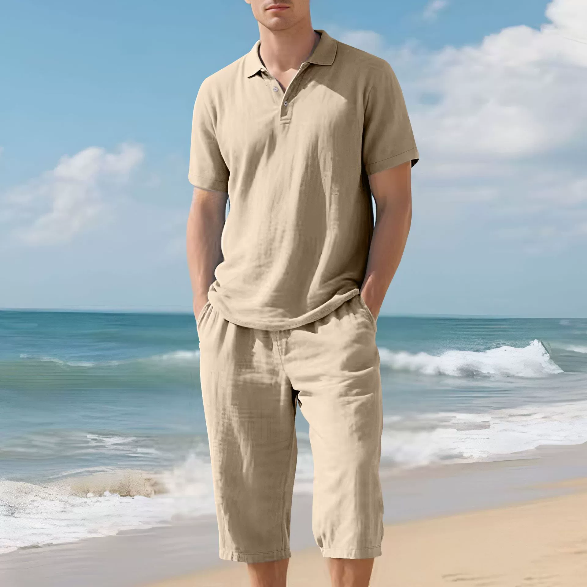 ⏰Seasonal Clearance Sale🔥10-PackOnly $29.99  Men’s Lightweight Polo Shirt & Cropped Pants 2-Piece Set