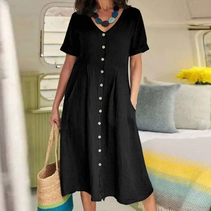 Seasonal Clearance Sale🔥13-PackOnly $37.9  Women’s Casual Button-Front Midi Dress with Pockets